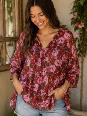 Natural Life Cotton Floral Top Size S/M